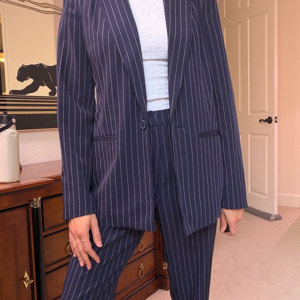 Dark Blue Pinstripe Suit Set